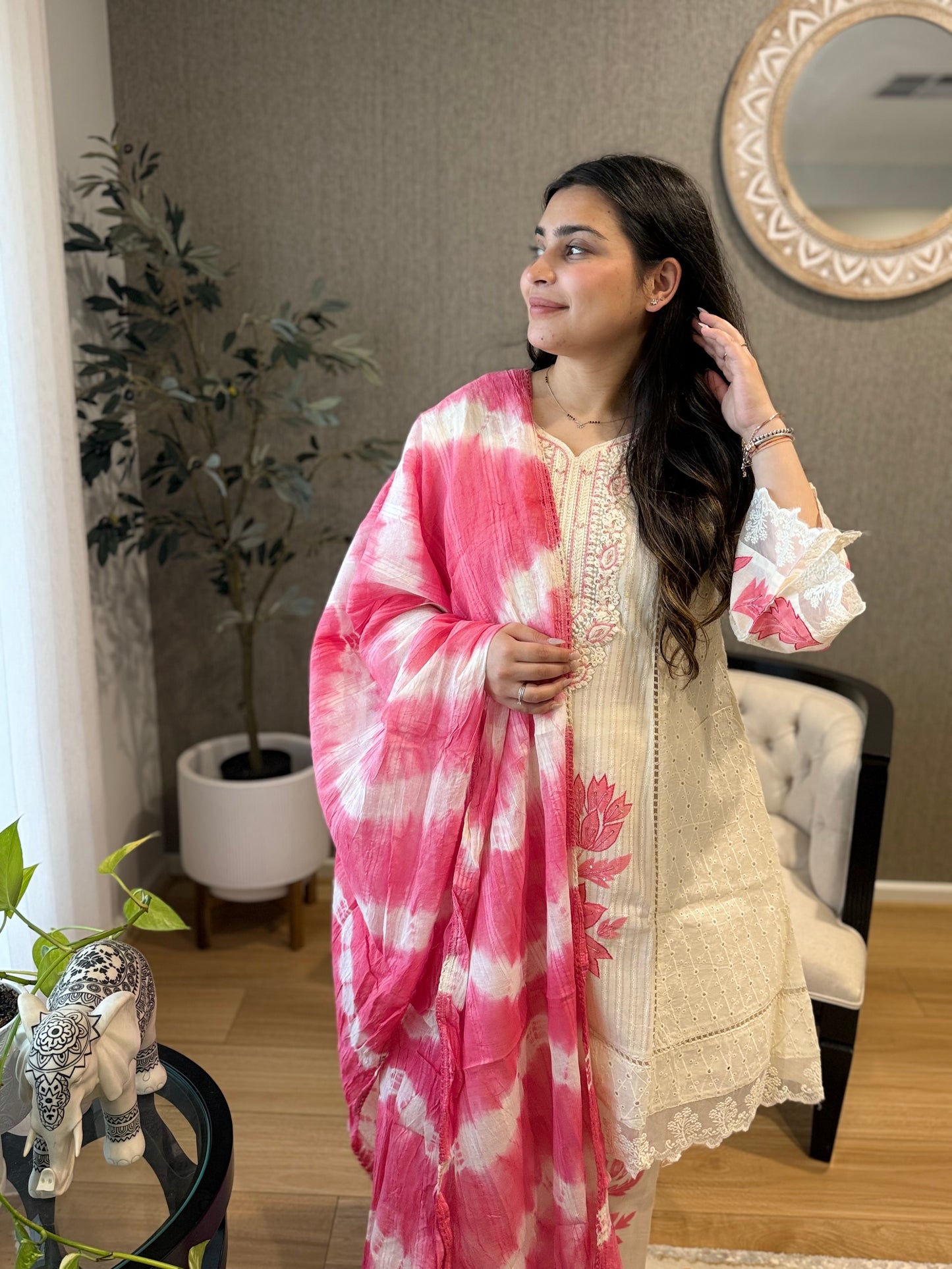White cotton short frock Suit