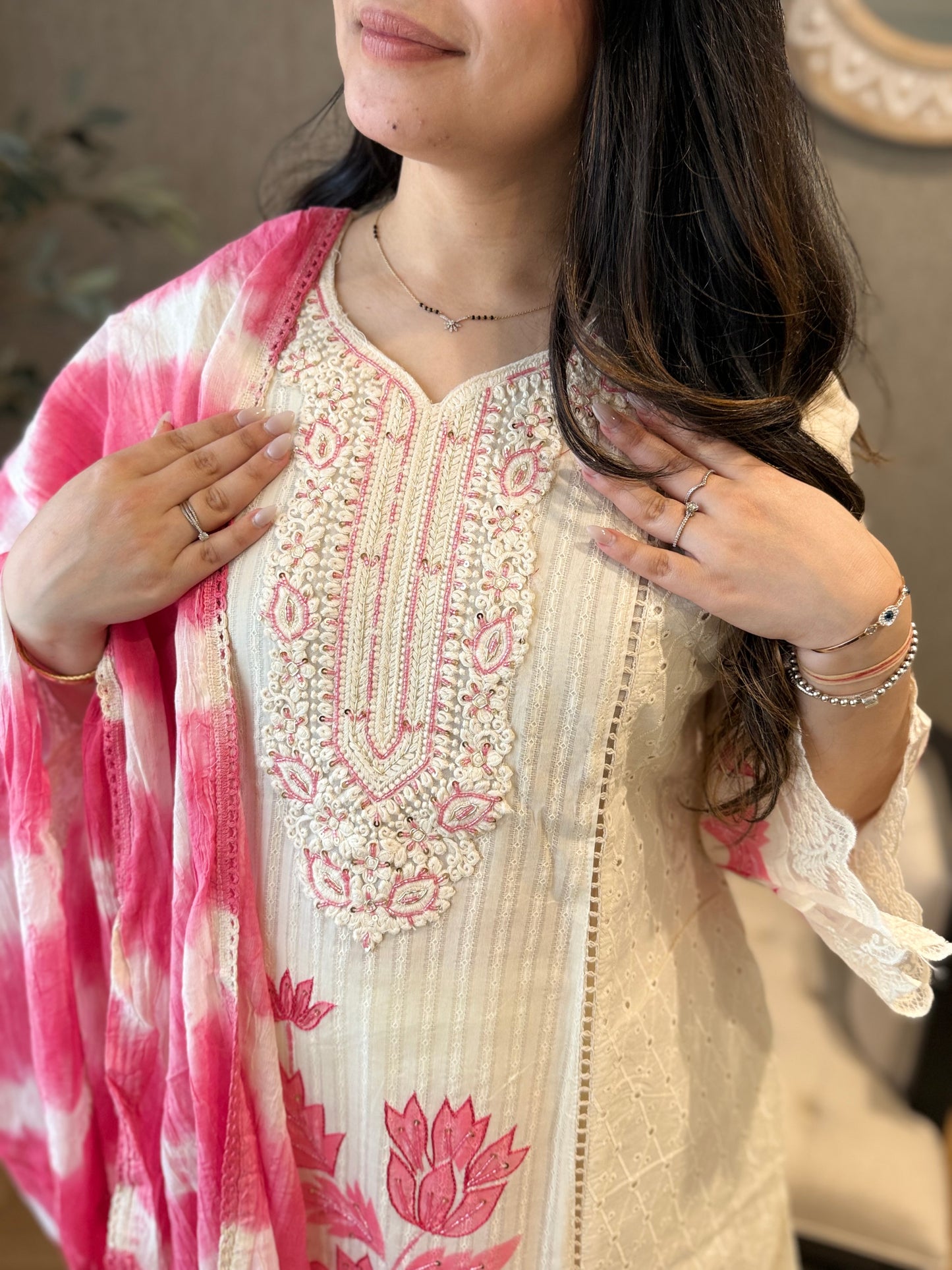 White cotton short frock Suit