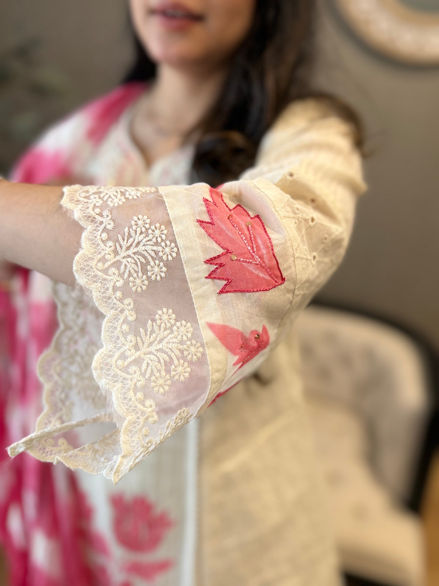 White cotton short frock Suit