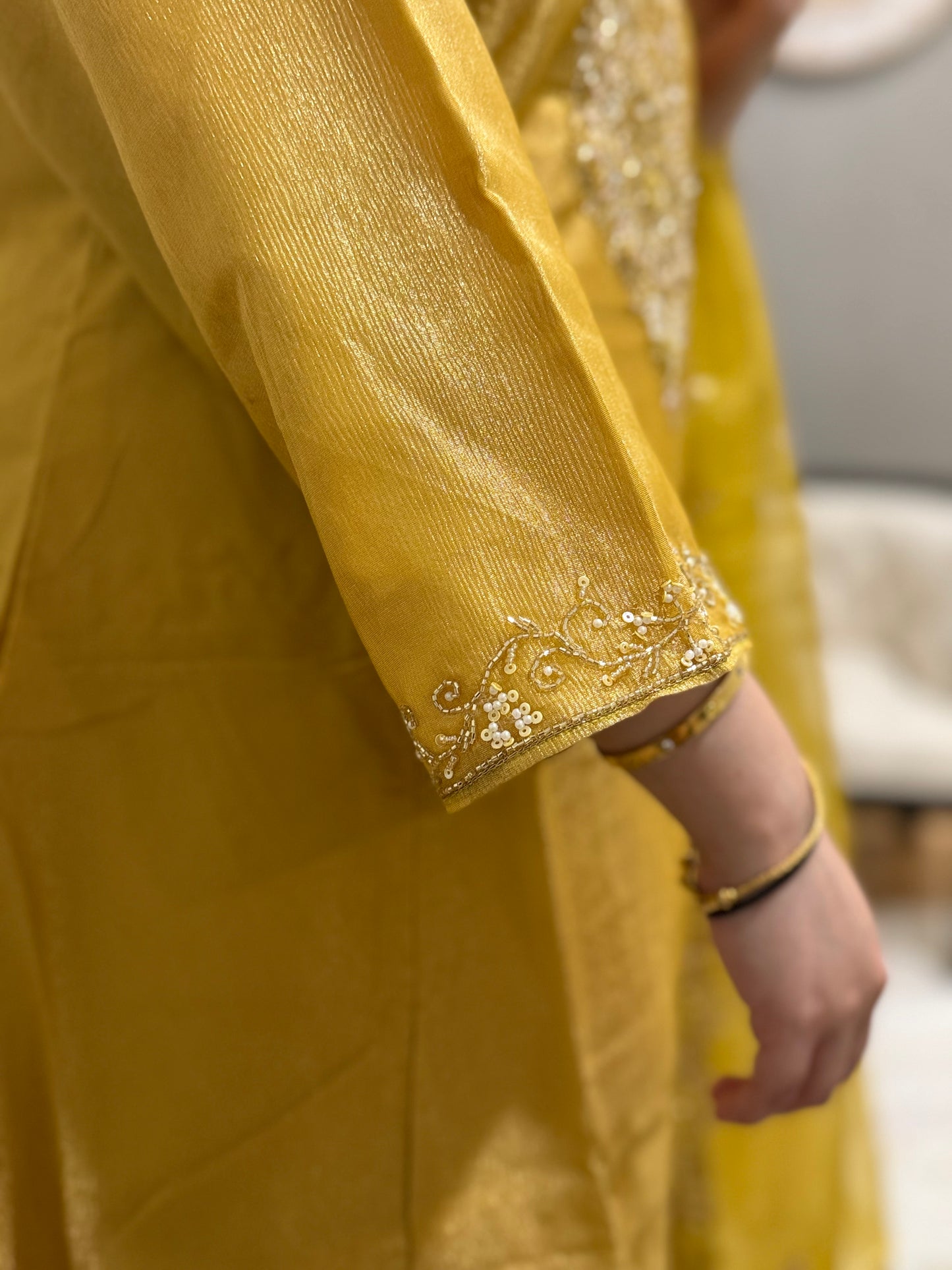 Yellow Tissue Anarkali