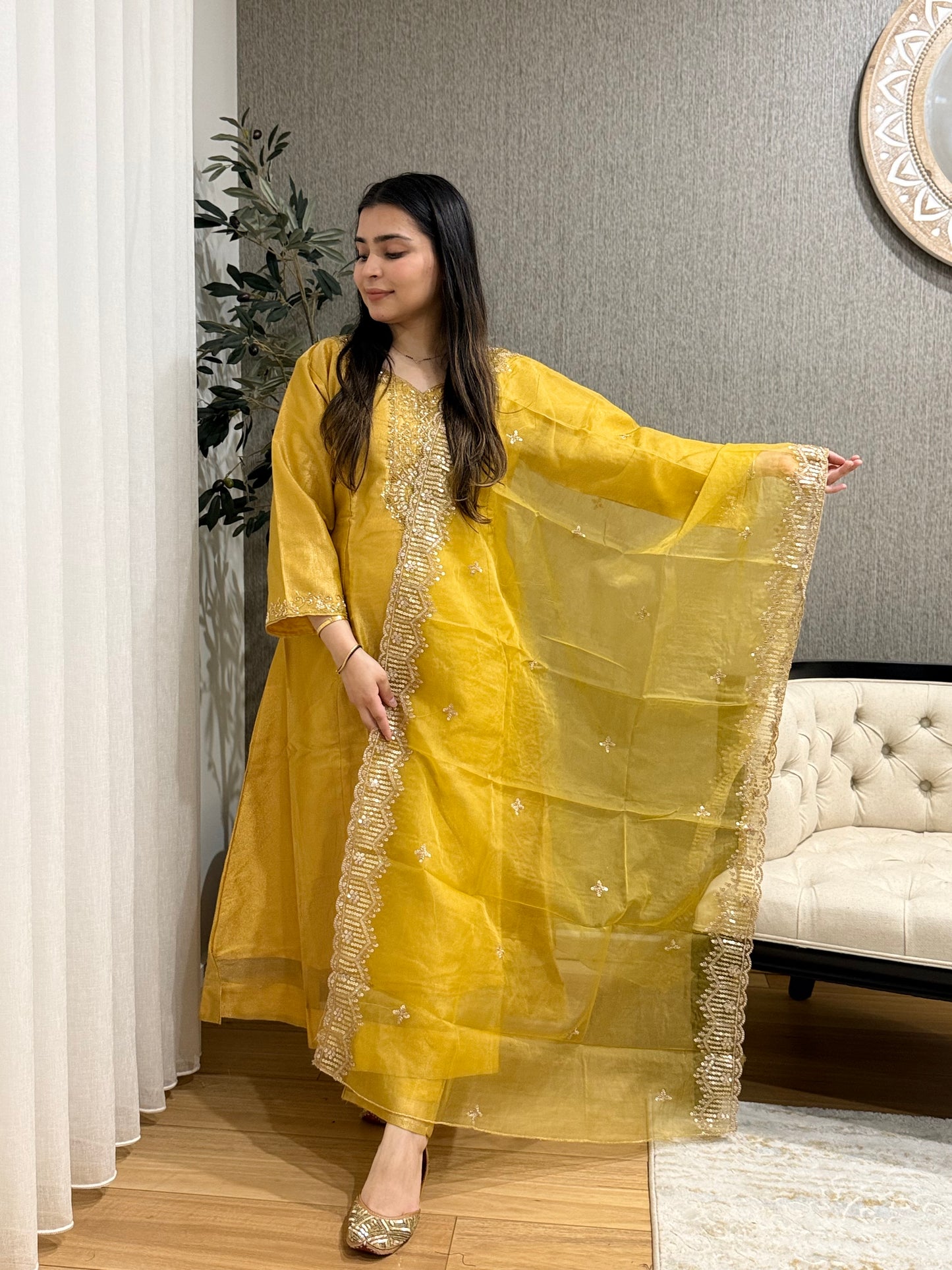 Yellow Tissue Anarkali