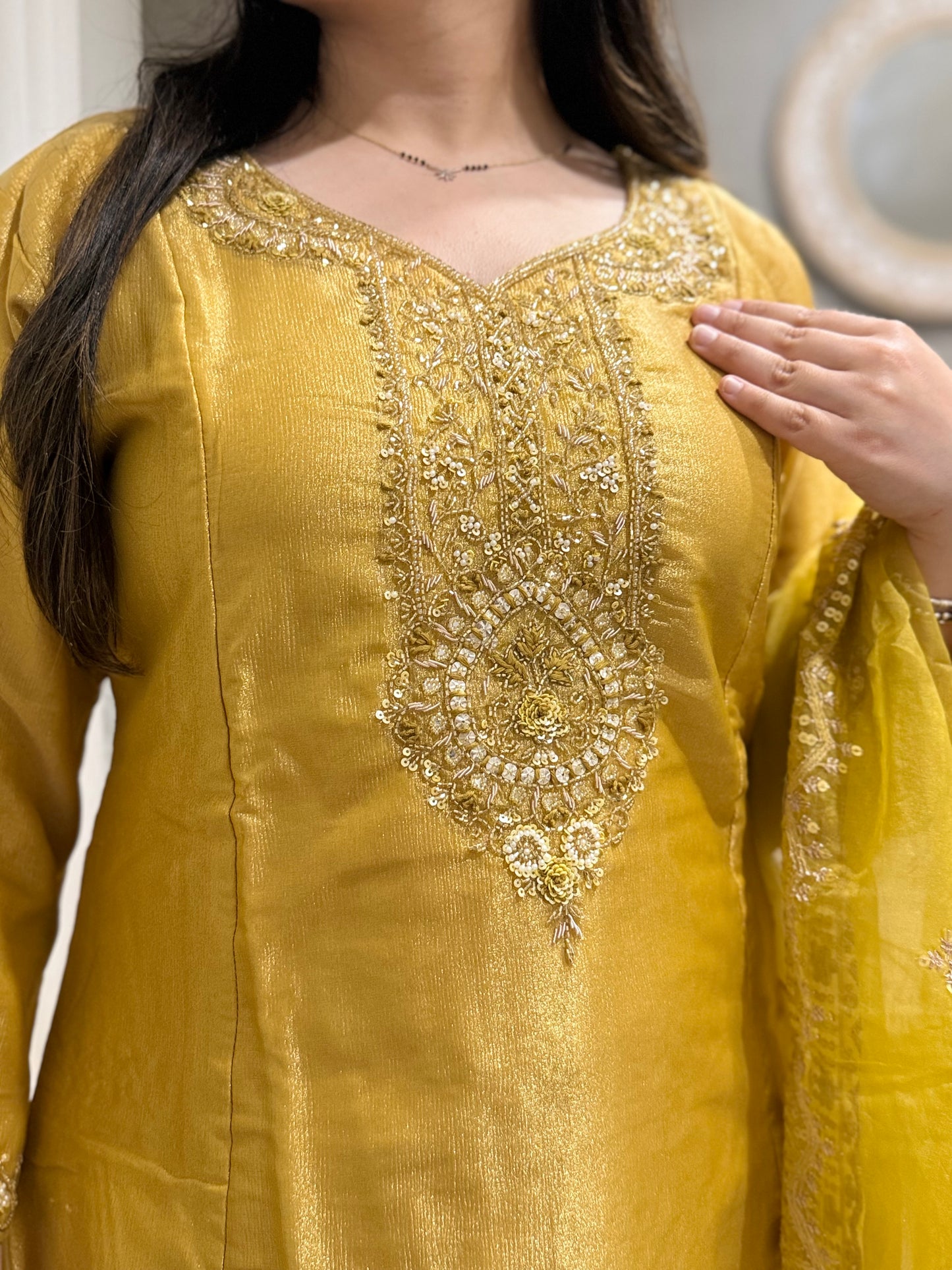 Yellow Tissue Anarkali